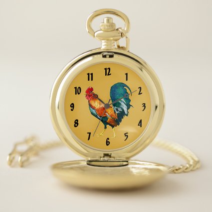 Red Rooster Bird Pocket Watch