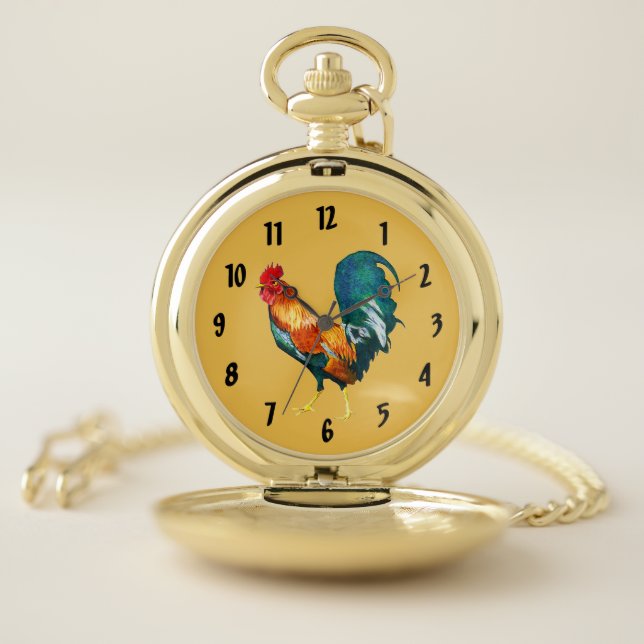 Red Rooster Bird Pocket Watch (Inside)