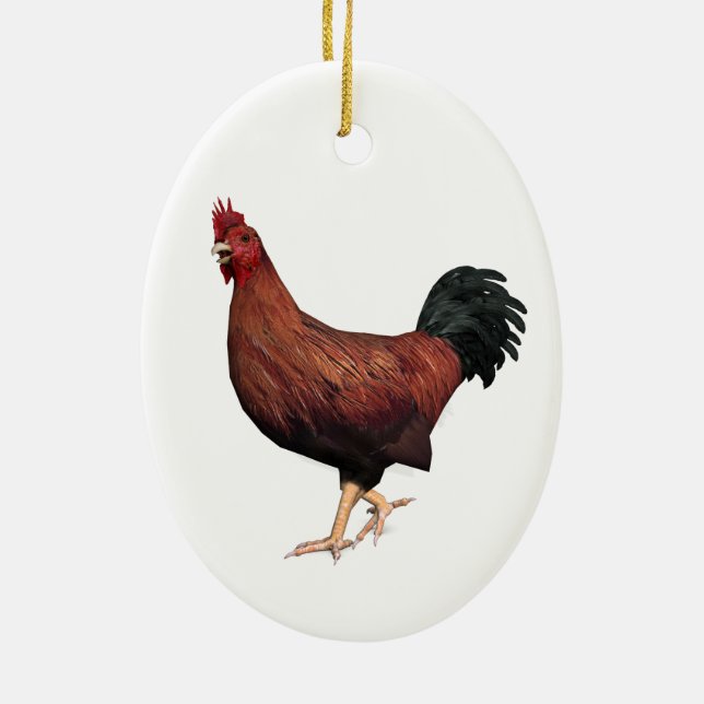 Red Rooster Ceramic Ornament (Back)