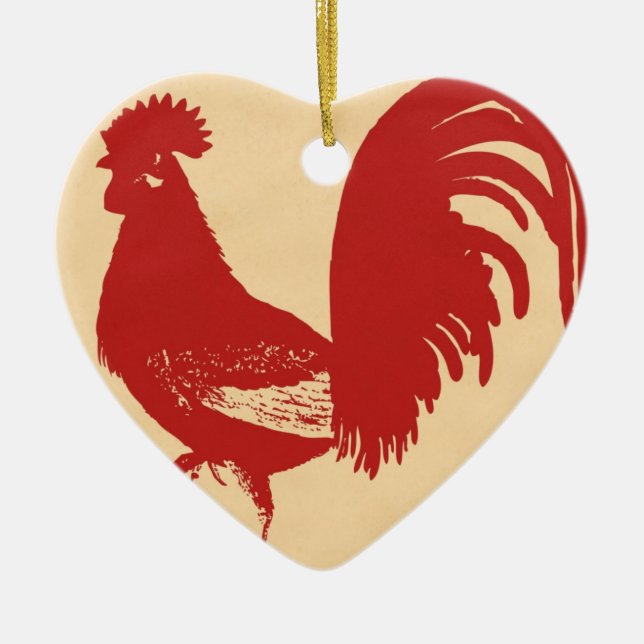 Red Rooster Ceramic Ornament (Front)