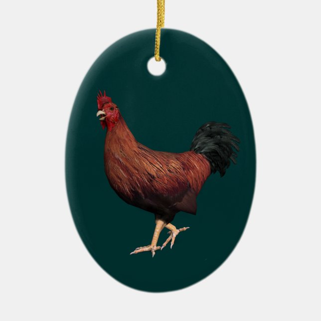Red Rooster Ceramic Ornament (Front)