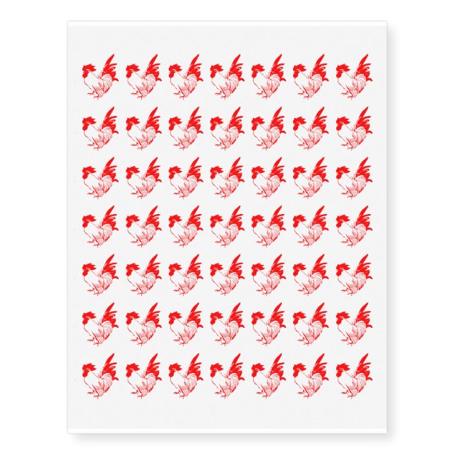 Red Rooster Chicken Bird Farm Animal Design Temporary Tattoos (Front)