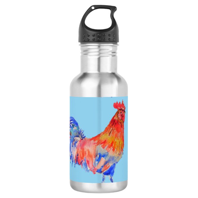 Red Rooster Chicken Boys Mens Water Bottle (Front)