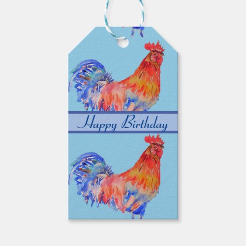 Red Rooster Chicken Chook Animal Blue Gift Tags
