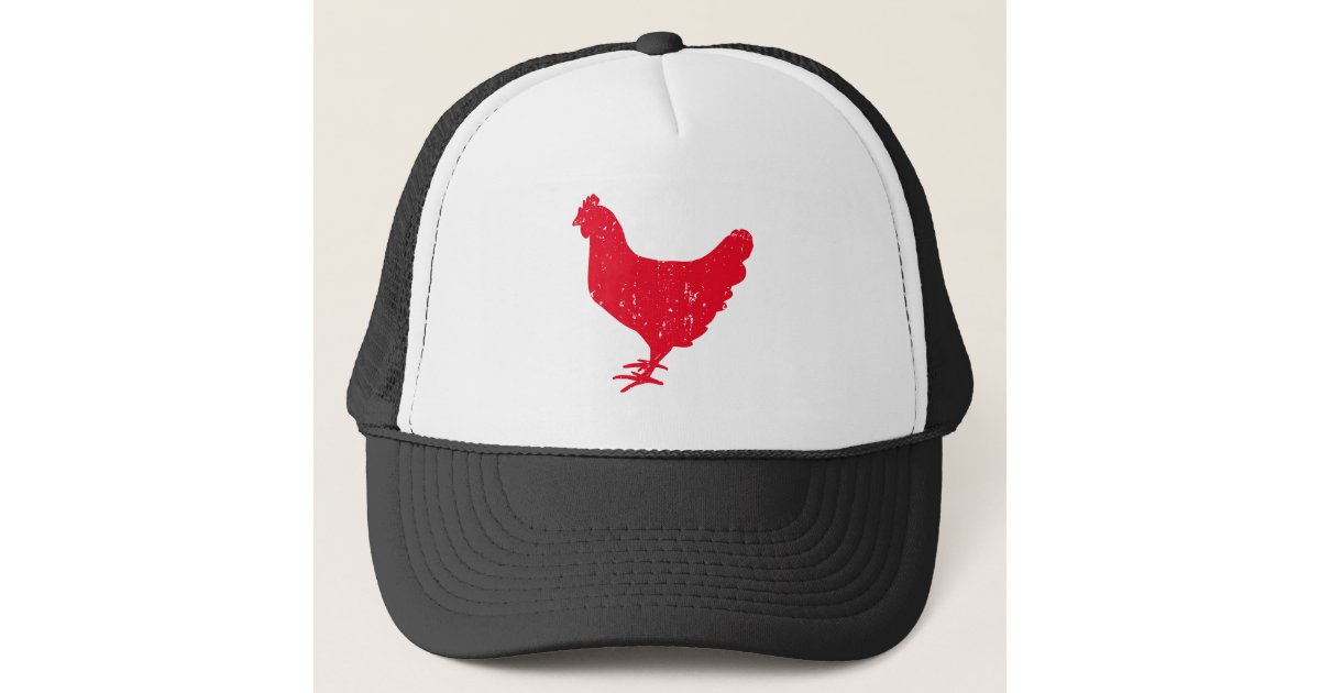 Red rooster chicken trucker hat