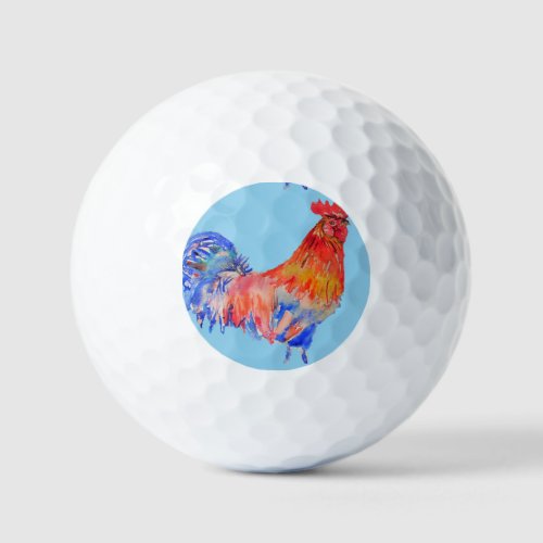 Red Rooster Chicken Watercolor Dad father Name Golf Balls