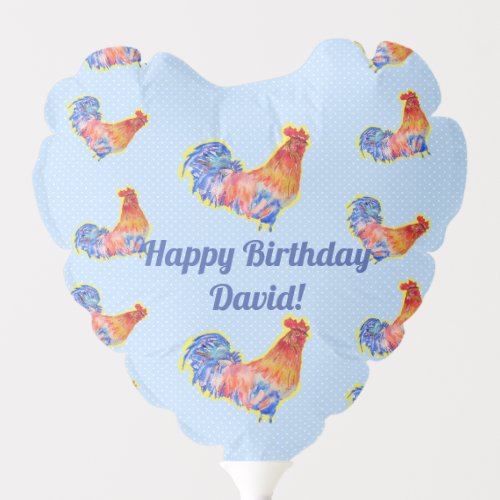 Red Rooster Chickens Boys Happy Birthday Balloon