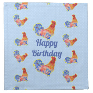 Red Rooster Chickens Boys Happy Birthday Balloon Cloth Napkin