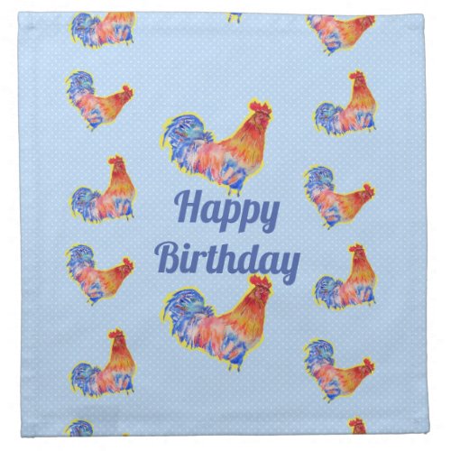 Red Rooster Chickens Boys Happy Birthday Balloon Cloth Napkin