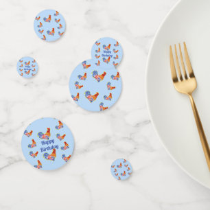 Red Rooster Chickens Boys Happy Birthday Confetti