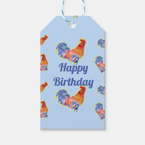 Red Rooster Chickens Boys Happy Birthday Gift Tags