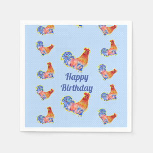 Red Rooster Chickens Boys Happy Birthday Napkins
