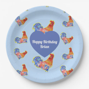 Red Rooster Chickens Boys Happy Birthday Paper Plates
