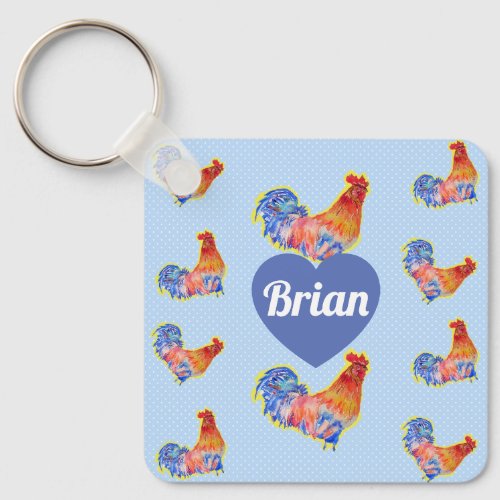 Red Rooster Chickens Boys Mens Birthday Keychain