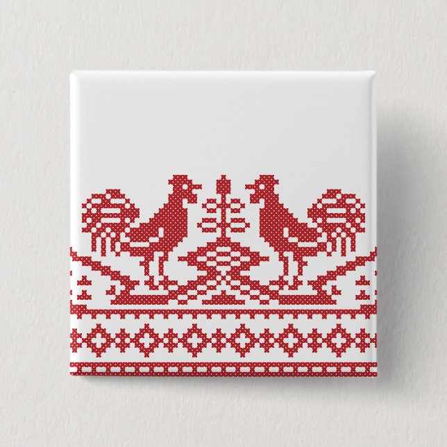 Red Rooster cross-stitch Button (Front)