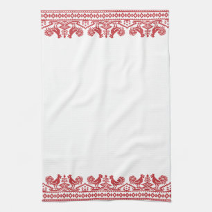 Red Rooster cross-stitch Kitchen Towel