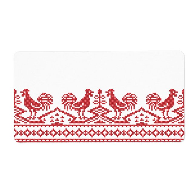 Red Rooster cross-stitch Label (Front)