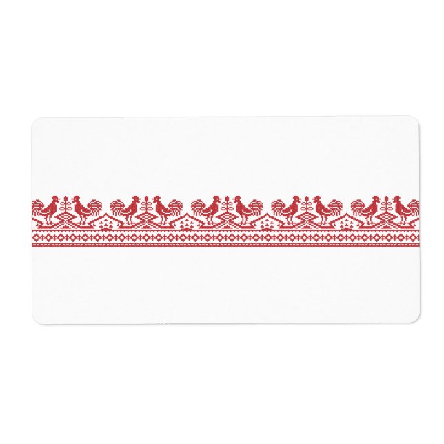 Red Rooster cross-stitch Label (Front)