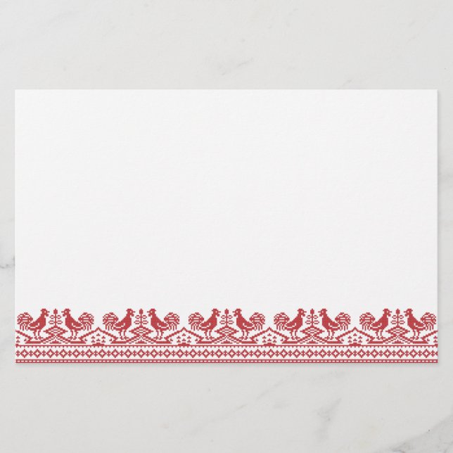 Red Rooster cross-stitch Stationery (Front)