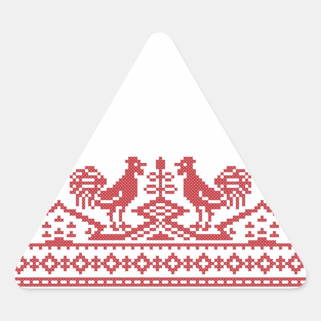 Red Rooster cross-stitch Triangle Sticker (Front)