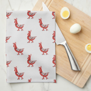 Red Rooster Farm Barn Animals Pattern Dishtowels Kitchen Towel