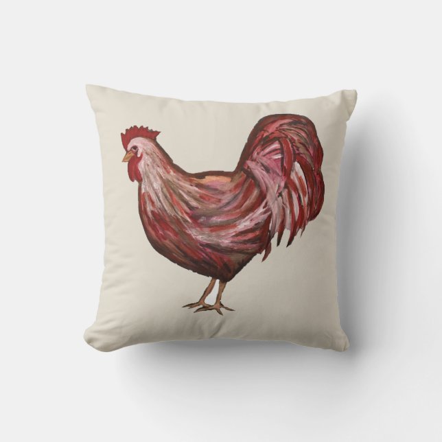 Red Rooster Farmhouse Throw Pillow (Front)