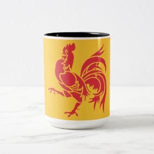 Red Rooster (Flag of Wallonia) Two-Tone Coffee Mug