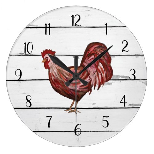 Red Rooster French Country Shiplap Farmhouse Decor Large Clock