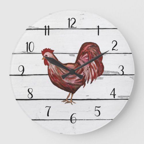 Red Rooster French Country Shiplap Farmhouse Decor Large Clock