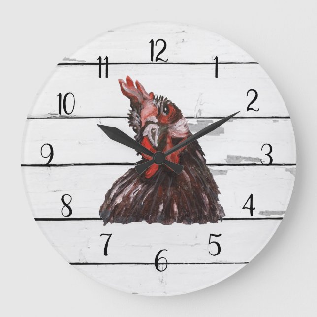 Red Rooster French Country Shiplap Farmhouse Decor Large Clock (Front)