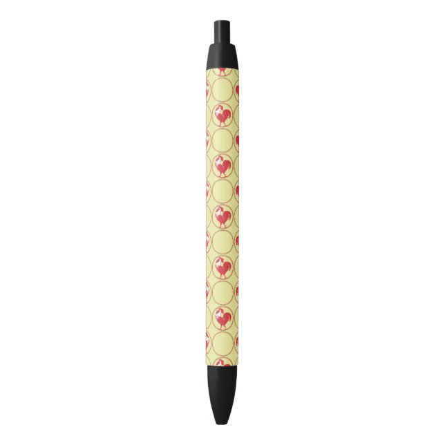 Red Rooster Medallion Pattern on Yellow Pen (Front Vertical)