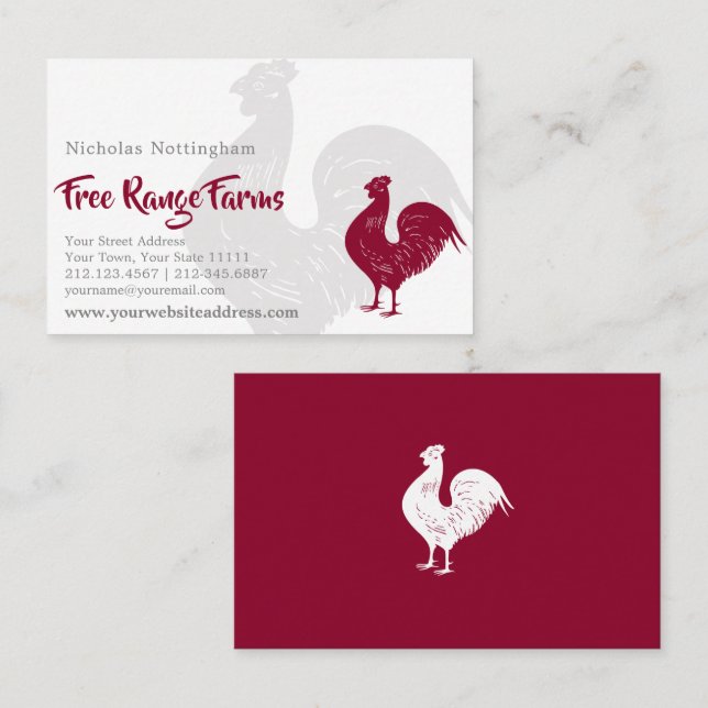 Red Rooster Poultry Farm or Restaurant Business Card (Front/Back)