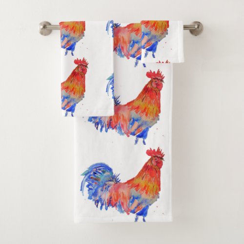 Red Rooster Roosters Chicken Blue Bird Boys Mens  Bath Towel Set