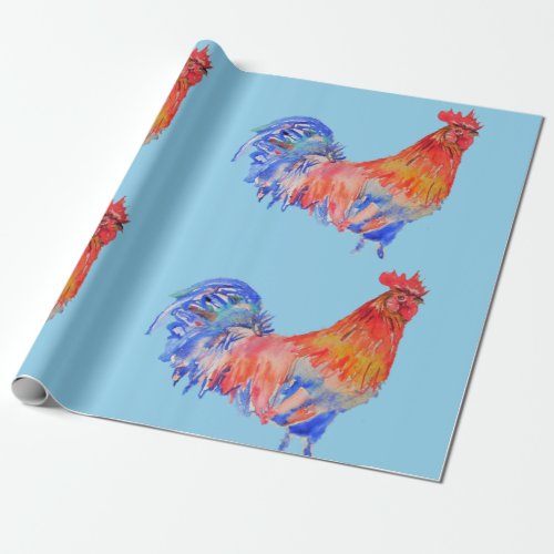 Red Rooster roosters chicken Watercolor Wrapping Paper