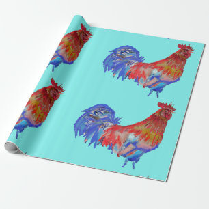 Red Rooster roosters chicken Watercolor Wrapping Wrapping Paper