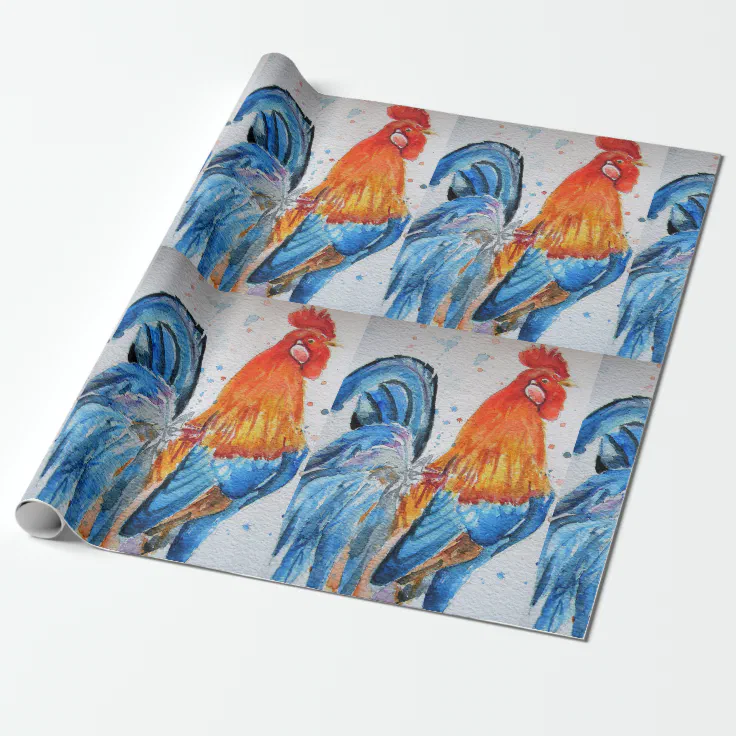 Red Rooster roosters chicken Watercolor Wrapping Wrapping Paper Zazzle