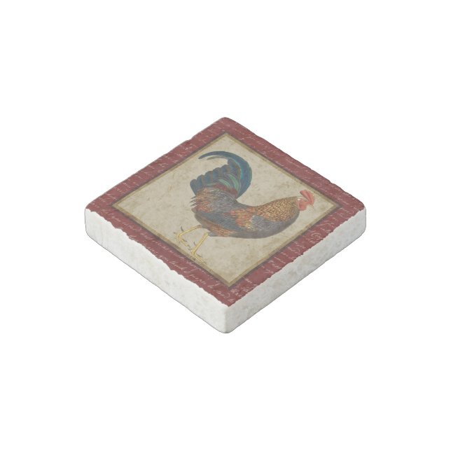 Red Rooster Stone Magnet (Angled)