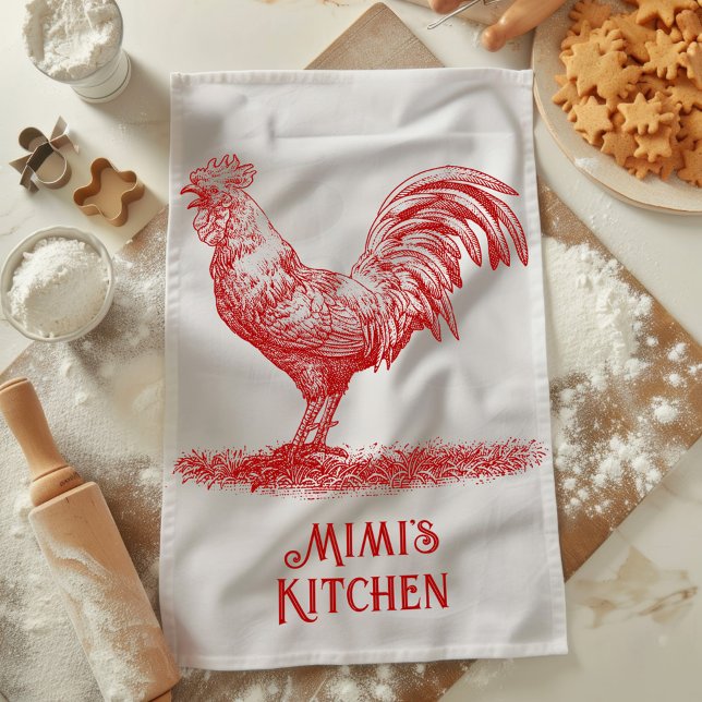 Red Rooster Tea Towel Customizable Name | Gift  (Creator Uploaded)