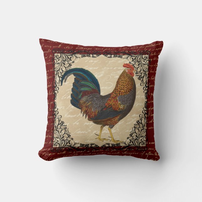 Red Rooster Vintage Throw Pillow (Front)