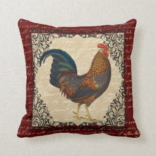 Red Rooster Vintage Throw Pillow