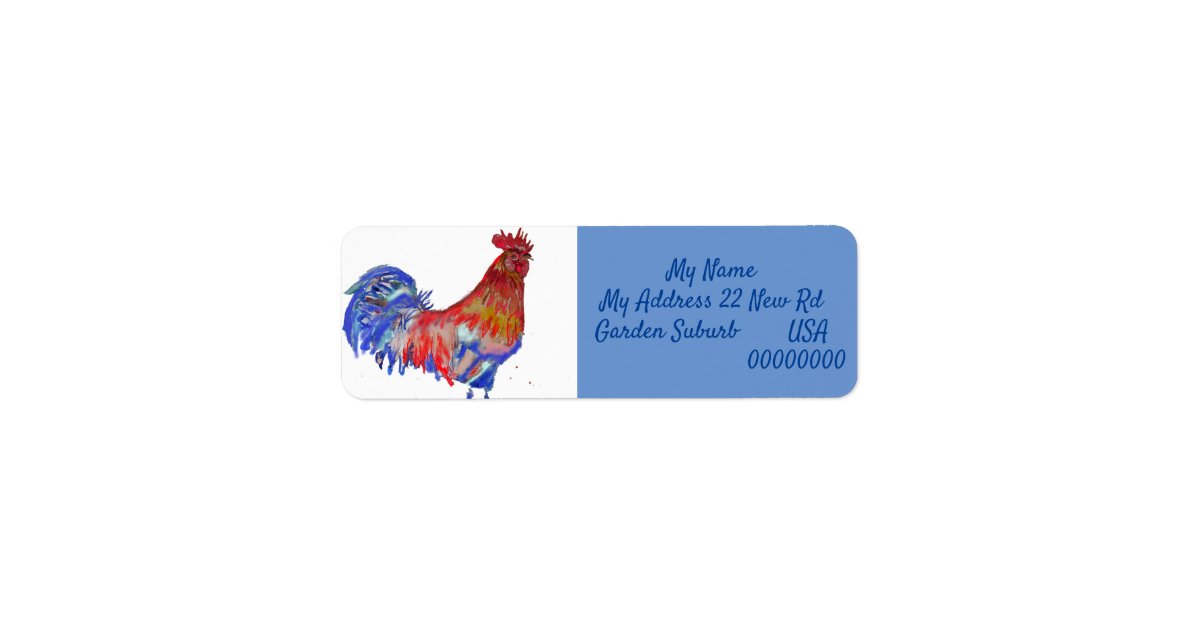Blue Bird Label Red Rooster Watercolor Chicken Cockerel Blue Bird Label | Zazzle