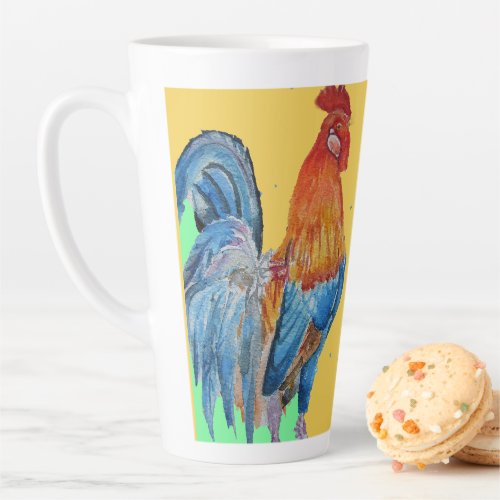 Red Rooster Watercolor Cockerel Chicken Art Latte Mug