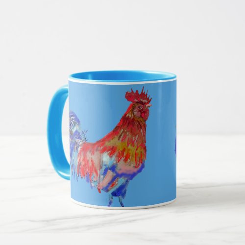 Red Rooster Watercolor Cockerel Chicken Art Mug