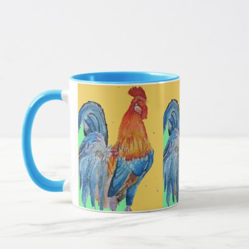 Red Rooster Watercolor Cockerel Chicken Art Mug