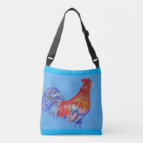 Red Rooster Watercolor Crossbody Bag