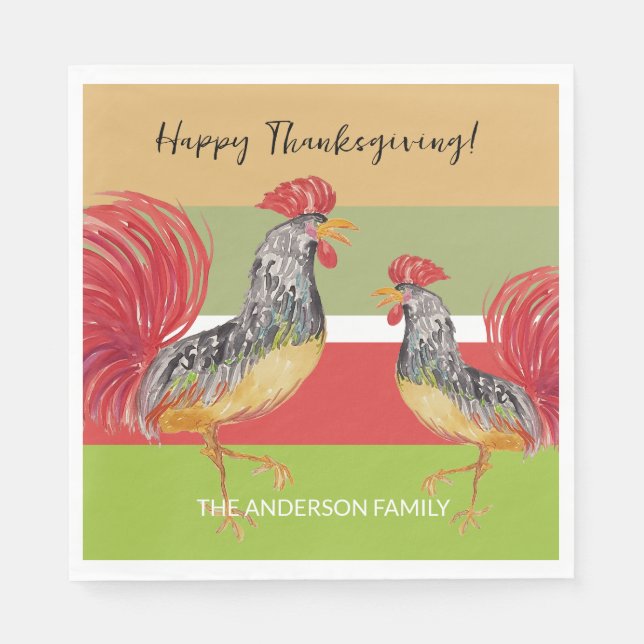 Red Rooster Watercolor Illustratin Napkins (Front)