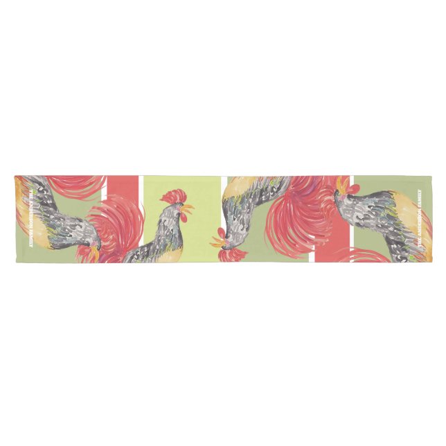 Red Rooster Watercolor Illustratin Short Table Runner (Horizontal)