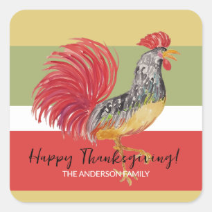 Red Rooster Watercolor Illustratin Square Sticker