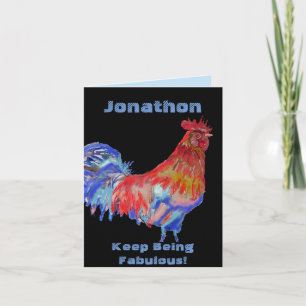Red Rooster Watercolor Mans Name Birthday Card