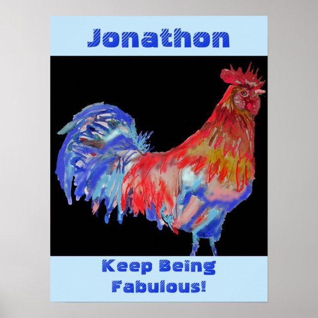 Red Rooster Watercolor Mans Name Birthday Postcard Poster (Front)